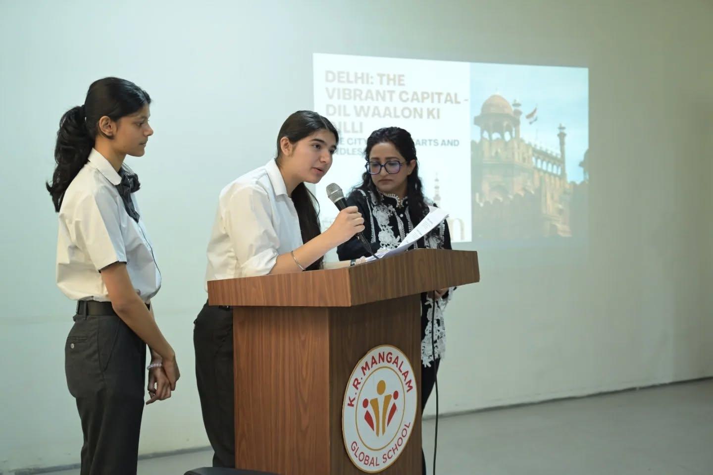 students of kr mangalam global school participating in an activity